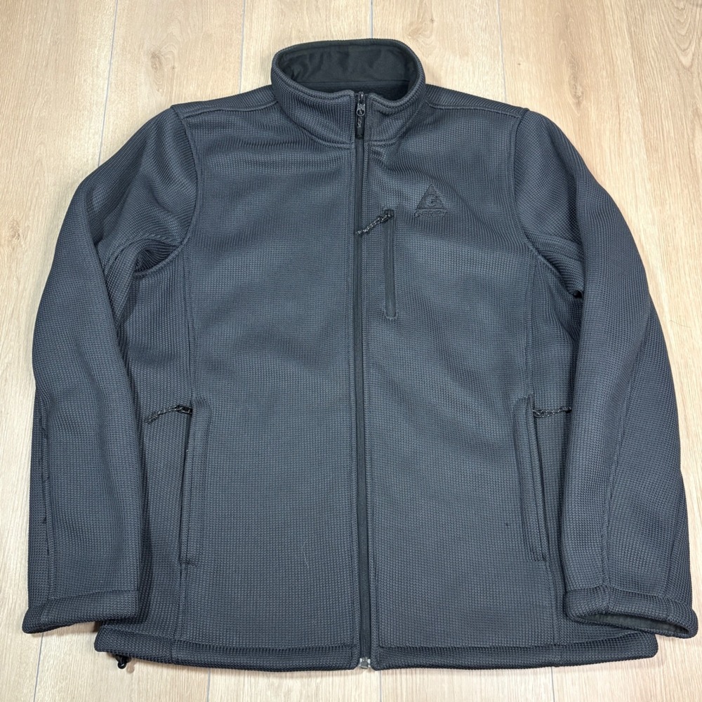Gerry Mens Waffle Knit Full Zip Heavyweight Fleece Jacket Gray Sherpa Lined XL‎